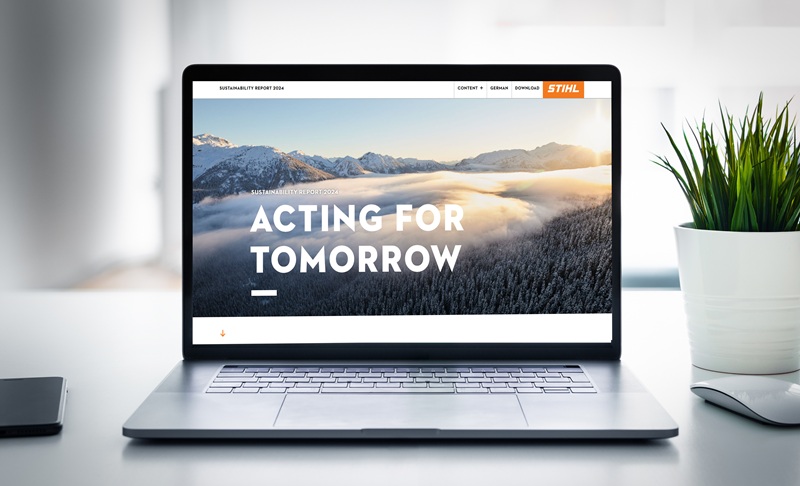 Zpráva o udržitelnosti společnosti STIHL za rok 2024 představuje opatření a pokrok dosažený v klíčových oblastech ekosystémů, oběhového hospodářství a péče v uplynulém roce. Obraz: STIHL.